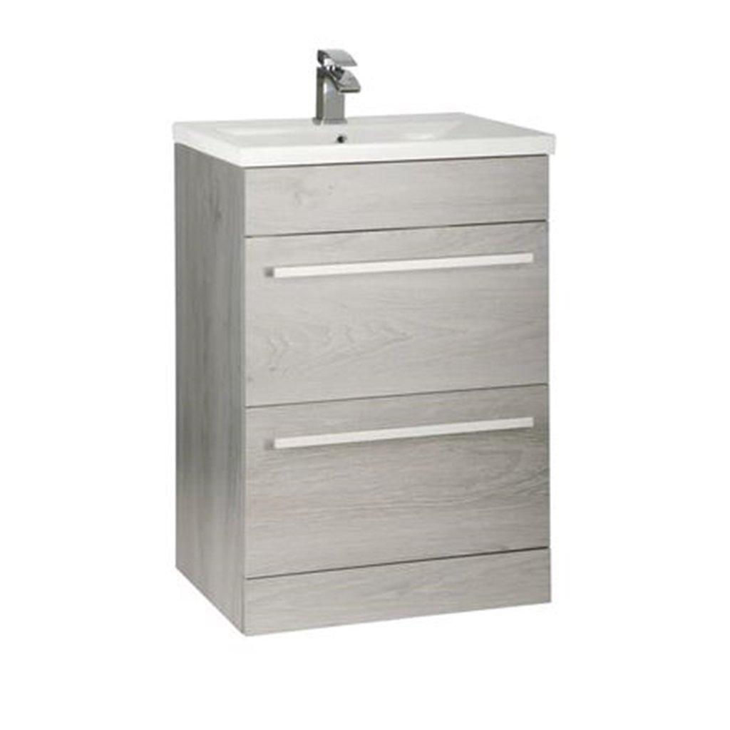 Silver Oak Bathroom 2 Drawer Standing Unit with Ceramic Basin 60cm Wide